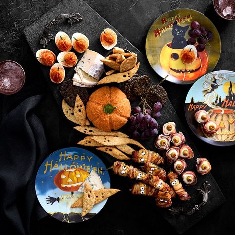 All Halloween Decorations & Halloween Treats | Williams Sonoma Halloween Dinnerware, Pumpkin Deviled Eggs, Savoury Finger Food, Halloween Food Dinner, Mixed Salad, Halloween Menu, Menu Recipes, Halloween Plates, Halloween Party Snacks