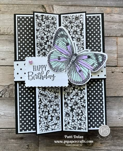 Double Gate Fun Fold Birthday Card, Diy Card Folding Ideas, Stampin Up Folded Cards, Stampin Up Birthday Cards 2022, Stampin Up Birthday Card Ideas, Funfold Handmade Cards, Fancy Folds Cards Tutorials, Stampinup Birthday Cards, Folded Cards Ideas