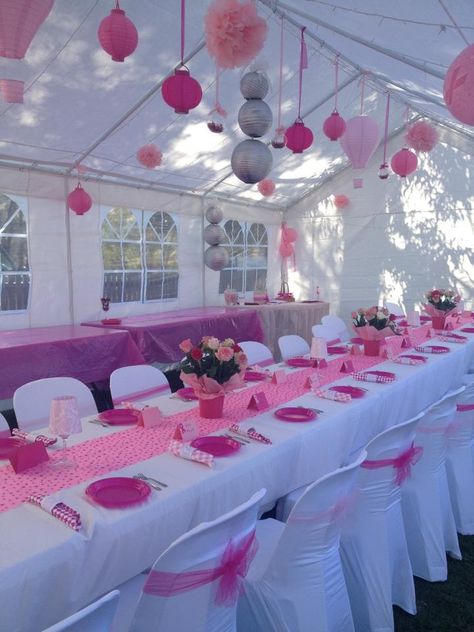 Party Tent Decorations Pink, Outdoor Birthday Set Up Ideas, Party Canopy Decorations, Pink Tent Party, Party Tent Decorations Birthday, Party Tent Decorating Ideas, Party Tent Decorations, Lila Party, Pink Tent