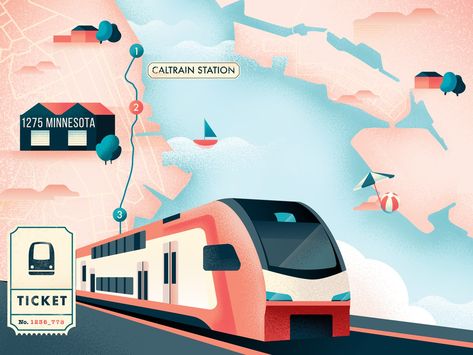 Train Map Illustration, Train Illustration Design, Train Vector Illustration, Train Vector, Train Illustration, Train Map, Train Design, Transportation Art, Train Ticket