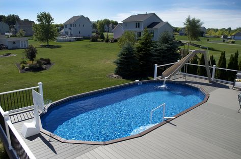 Ultimate Pools - Fox Pool Corporation Oval Above Ground Pools, Decks Around Pools, Oval Pool, Pool Deck Plans, Best Above Ground Pool, Swimming Pool Decks, Swimming Pool Photos, Pool Kits, Above Ground Pool Ideas