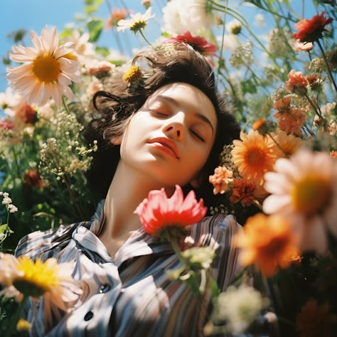 Vacation Dadcore, Poses Vacation, Fujifilm Xt4, Field With Flowers, Rinko Kawauchi, Sleeping Pose, Photography Colorful, Smelling Flowers, Build A Community