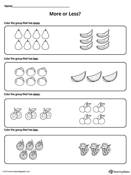 More Less Equal Kindergarten Worksheets, Less Or More Kindergarten, Less Or More Worksheet, More Less Worksheet Kindergarten, More Less Activities Preschool, Equal And Not Equal Math Kindergarten, Pre Number Concept Worksheets, More And Less Worksheets Kindergarten, More Less Concept For Kids