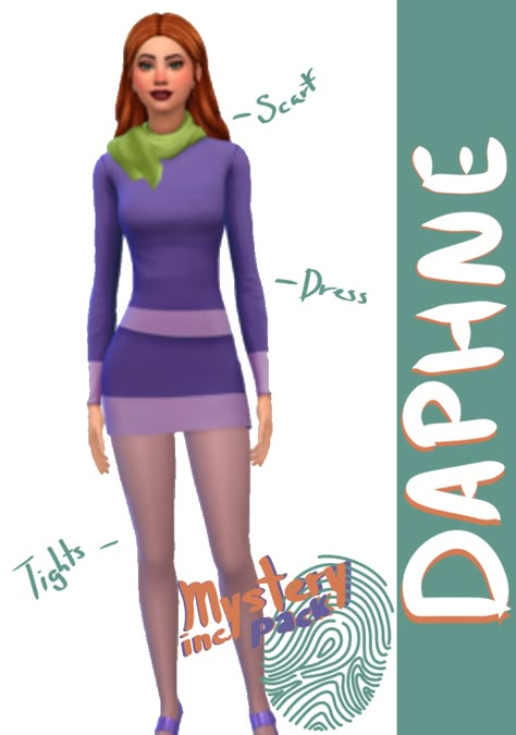 Sims Halloween Costume, Mystery Inc, Daphne Costume, Sims 4 Male Clothes, Unusual Clothes, Sims 4 Anime, Daphne Dress, Sims 4 Children, Sims 4 Game Mods