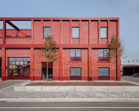 Colourful Facade, Ceramic Facade, Glazed Brick, Structure And Function, Brick Facade, Ground Floor Plan, Window Frames, Facade Architecture, Fire Station