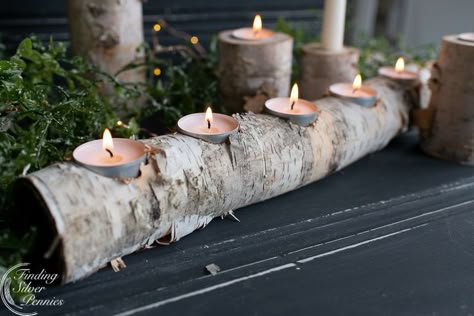 Birch Tree Candles, Birch Log Candle Holder, Birch Wood Crafts, Cozy Candlelight, Birch Candle Holders, Log Decor, Birch Tree Decor, Log Candle Holders, Birch Craft