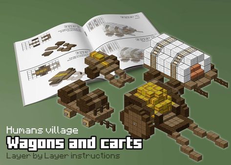 HUM - Wagons and carts by spasquini on DeviantArt Minecraft Cool, Minecraft Kingdom, Minecraft Building Guide, Minecraft Statues, Minecraft Decoration, Minecraft Structures, Bangunan Minecraft, Minecraft Farm, Minecraft Medieval