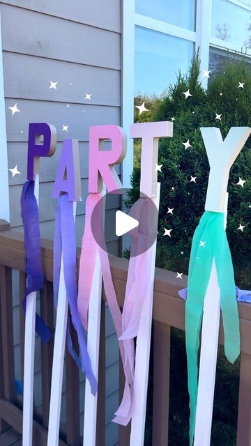 S T E P H✨DIY Creator + Maker | I’m a believer✨This is better than balloons! DIY “party spot” sign you can reuse over and over to help guide and welcome guest💜and the best... | Instagram Party Signs Diy Entrance, Paper Mache Letters, Gaffer Tape, Easy Backdrops, Sign Out, Diy Birthday Decorations, Diy Backdrop, White Acrylic Paint, Party Sign