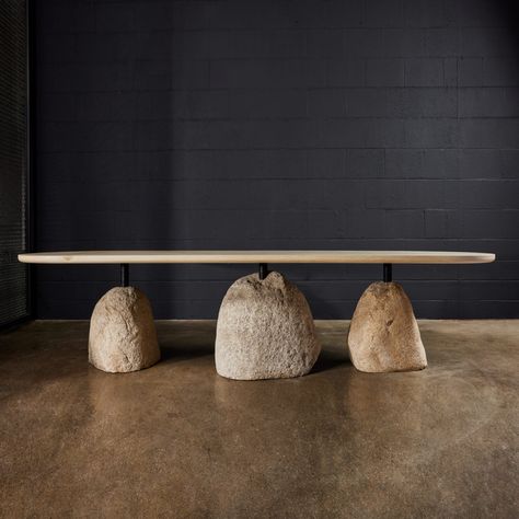 S+B BESPOKE BOULDER DINING TABLE Bleached White Oak, Stahl Band, Wood Top Dining Table, Wabi Sabi Interior, Timber Table, Concrete Dining Table, Stone Dining Table, Concrete Furniture, Large Dining Table