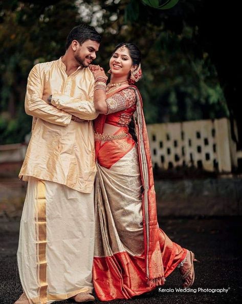 Here are Some BEST Couple Photography Ideas & Poses for South Indian Couples that you MUST need to capture for your wedding functions. #shaadisaga #indianwedding #coupleweddingphotography #coupleweddingphotographyindian #coupleweddingphotographyposes #coupleweddingphotographyforeheadkisspicture #coupleweddingphotographyromantic #coupleweddingphotographyphotoposes #southindianweddingphotography #southindiancouplephotoshoot #southindiancouplephotoshoottraditional #southindiancouplephotoshootposes Marriage Couple Stills, Maharashtrian Wedding Couple Poses, Temple Couple Poses, South Indian Wedding Poses, South Indian Couple Photoshoot, Indian Couple Poses, South Indian Couple, Couple Stills, Traditional Poses