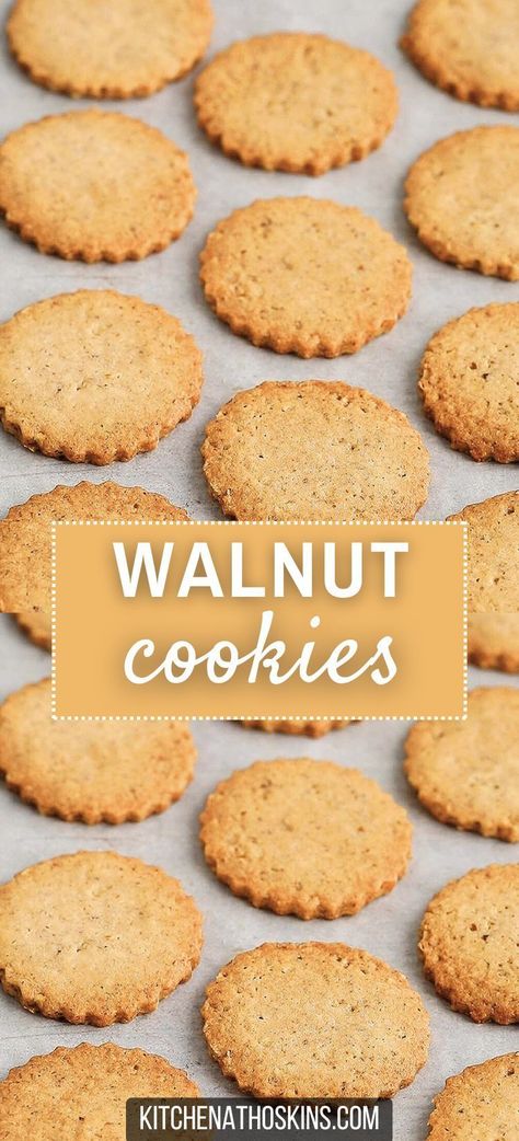 Learn how to make easy walnut cookies without eggs that are buttery, mildly sweet and just crumbles in your mouth. These crisp walnut shortbreads are the ideal holiday cookie for packaging and shared with friends and family for Christmas. Get the walnut shortbread cookies recipe at kitchenathoskins.com. Walnut Flour Recipes, Walnut Shortbread Cookies, Walnut Flour, Cookies No Eggs, Walnut Shortbread, Cookies With Walnuts, Cookies Without Eggs, Clean Eating Smoothies, Refrigerator Cookies