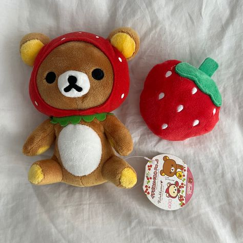 Rilakkuma Valentines Day, Rikkuma Plushie, Rilakkuma Merch, Strawberry Rilakkuma, Korilakkuma Plushie, Rilakkuma Aesthetic, Rilakkuma Keychain, Rilakkuma Strawberry, Aesthetic Plush