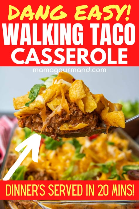 The Best Walking Taco Casserole, Dorito Walking Taco, Taco Hotdish With Doritos, Taco Casserole Fritos, Meals With Fritos, Walking Taco Casserole Recipes, Walking Taco Bake Casserole, Frito Bake Casserole, Taco Casserole Bake With Fritos