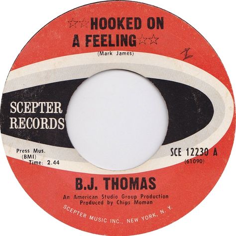 Hooked on A Feeling...BJ Thomas B J Thomas, Hooked On A Feeling, 1960s Music, Childhood Memories 70s, Classic Rock And Roll, Old School Music, 45 Records, Oldies Music, 70s Music