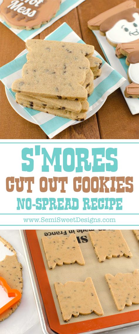 S'mores Cut-Out Cookie Recipe Flavored Icing, Resepi Biskut, Cut Out Cookie Recipe, Cookie Dough Recipes, Roll Cookies, Cutout Sugar Cookies, Cookie Flavors, S'mores, Icing Recipe