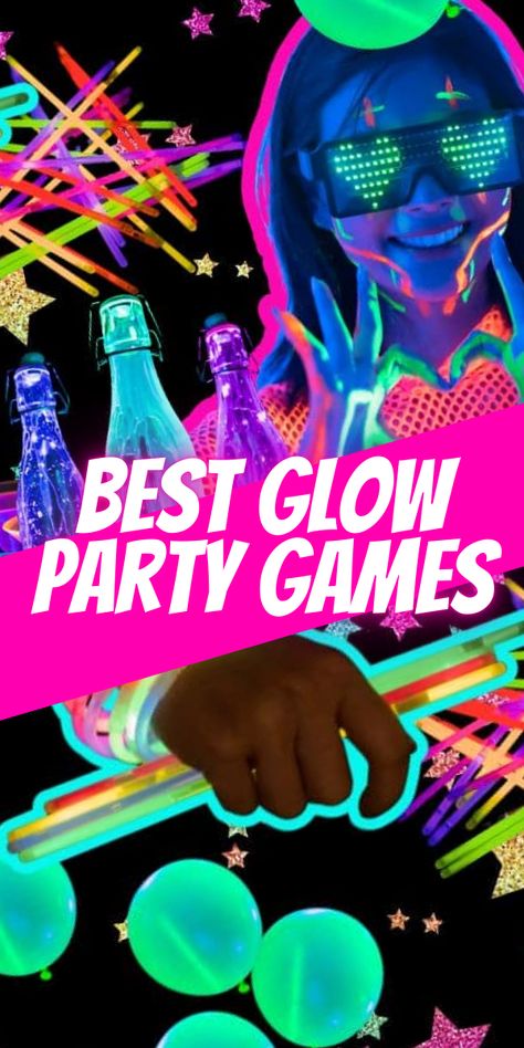 Fun Party Games for Glow Sticks Party Ideas, Glow In The Dark Bowling Diy, Glow In The Dark Party Ideas Preschool and Kids, Glow In The Dark Party Ideas Games for Teens, Glow Sticks Games for Neon Party, Glow Party Essentials for a Neon Birthday Party At Home and Glow in the Dark Party Game Night Ideas! #partygames #teenparty #kidsparty #glowparty #neonparty #glowindark #glowsticks #nightgames #nightparty Glow Stick Games, Glow In The Dark Bowling, Glow Party Games, Party Family Games, Bowling Diy, Bbq Party Games, Party Games For All Ages, Glow Sticks Party, Diy Glow In The Dark