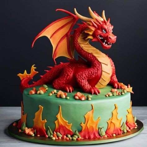 Wings Of Fire Cake, Edible Fabric, Artistic Cake, Dragon Themed Birthday Party, Dragon Birthday Cakes, Fire Cake, Dragon Cakes, Cake Story, Dragon Cake