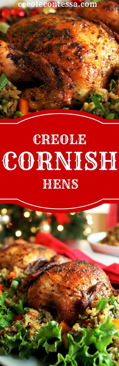 Creole Cornish Hens with Rice Dressing-Creole Contessa Cornish Hen Recipe, Cornish Hens, Creole Cooking, Cajun Cooking, Creole Recipes, Cajun Recipes, Poultry Recipes, Southern Recipes, Turkey Recipes