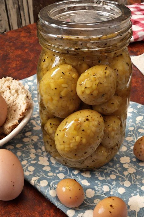 Mustard Pickled Eggs Recipe

Ingredients

- 12 large eggs
- 1 cup white vinegar
- 1/2 cup water
- 1/4 cup yellow mustard
- 1/4 cup sugar
- 1 tablespoon salt
- 1 tablespoon mustard seeds
- 1 teaspoon black peppercorns
- 1/2 teaspoon turmeric

Full Cooking Instructions on... Horseradish Pickled Eggs, Amish Mustard Pickled Eggs, Old Fashioned Pickled Eggs Recipe, Mustard Pickled Eggs Recipe, Spicy Pickled Eggs, Pickled Recipes, Italian Christmas Cookie Recipes, Pickled Eggs Recipe, Fried Turkey Recipes