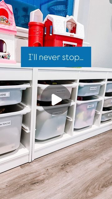 Trista | Organizing Expert on Instagram: "These IKEA pieces have been the MVP of our playroom for years!   Going from infant to age 7 and still being super functional, they’re definitely a piece I recommend to my clients if their space allows. They can be used as a reading nook, window seat, or just provide additional play surface to keep items off the ground like we have.   This is the TROFAST piece from IKEA. We have 3 in a line in our playroom.   Comment TROFAST and I’ll send you the link!  Pro tips: ✨ Measure your space to make sure it’ll fit ✨ You can buy the kit (with pre-selected bins), but I recommend evaluating the categories you’ll be using and buy bins according to your needs.  ✨ Smaller categories are more manageable for kiddos   Each column can have one of these configurations Ikea Trofast Playroom, Barbie Organization Ideas, Trofast Playroom, Nook Window Seat, Reading Nook Window Seat, Ikea Pieces, Reading Nook Window, Nook Window, Trofast Ikea