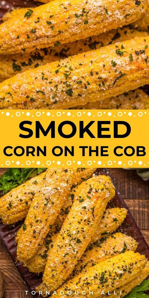 Juicy, smokey, and lathered with smokey butter and spices, this easy Smoked Corn on the Cob recipe from Tornadough Alli is the perfect side to serve at all your summer cookouts! It's really easy to make, and the butter puts it over the top! Enjoy this smoked corn on the cob for your summer get-togethers! Smoked Corn On The Cob, Smoked Sides, Smoked Corn, Smoker Grill Recipes, Smoker Recipes Electric, Corn On The Cob Recipe, Smoked Vegetables, Traeger Smoker, Homemade Baked Beans