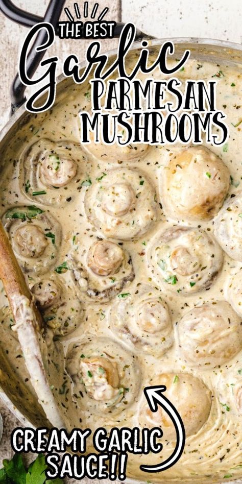 Garlic Parmesan Mushrooms, Parmesan Mushrooms, Mushroom Side Dishes, Mushroom Recipes Healthy, Parmesan Recipes, Garlic Parmesan Chicken, Garlic Mushrooms, Creamy Garlic, Garlic Parmesan