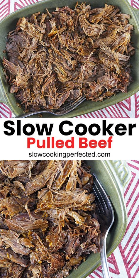 Slow Cooker Pulled Beef Slow Cooker Pulled Beef, Slow Cooker Bbq Beef, Pulled Beef, Beef Sandwiches, Slow Cooker Bbq, Slow Cooker Pulled Pork, Slow Cooked Meals, Bbq Beef, Shredded Beef