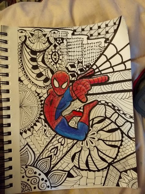 Spiderman Art Sketch, Mandala Art Therapy, Zen Doodle Art, Handmade Embroidery Designs, Small Canvas Art, Zen Doodle, Handmade Embroidery, Spiderman Art, Small Canvas