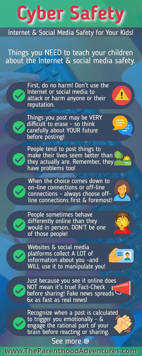 Here, in bullet form, I list the things that I think children need to understand about the Internet, social media safety & society in general, before using these tools, so they can reap the benefits that Internet & social media have to offer, without suffering from the dangers that they can pose to their health & wellbeing. Social Media Quotes Truths, Dangers Of Social Media, The Social Dilemma, Internet Safety Tips, Social Media Safety, Computer Safety, Internet Safety For Kids, Tips For Teens, Coping Skills Activities