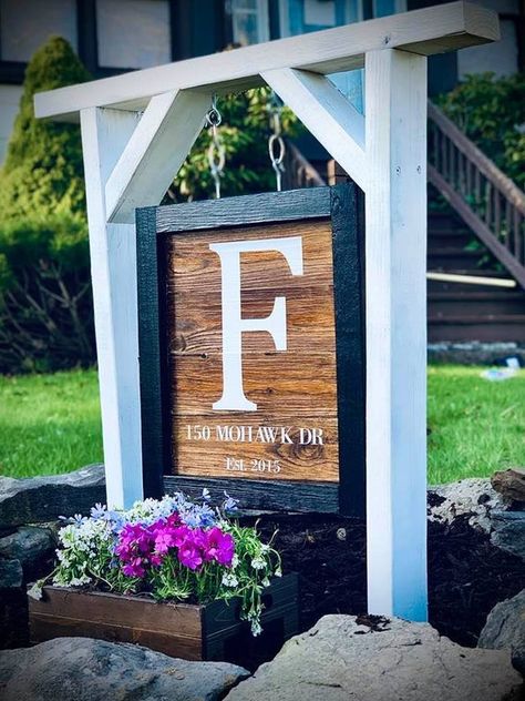 Driveway Entrance Landscaping, Custom Yard Signs, Farmhouse Landscaping, Handmade Sign, Farm Signs, Front Porch Decorating, Outside Ideas, House Landscape, Yard Sign