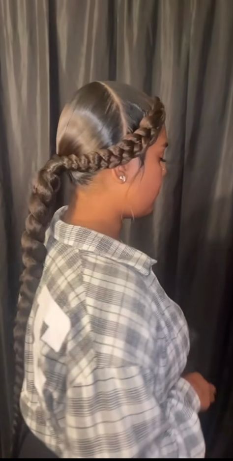 Cali Hairstyles For Black Women, Cute And Quick Braided Hairstyles, Braid With Weave Ponytail, 2 Braids In Ponytail, Braid In Front Ponytail In Back, 2 Braids Hairstyles For Black Women Side Part, Simple French Braid Hairstyles, Cute Braided Ponytails For Black Women, 2 Braided Pigtails Black Women