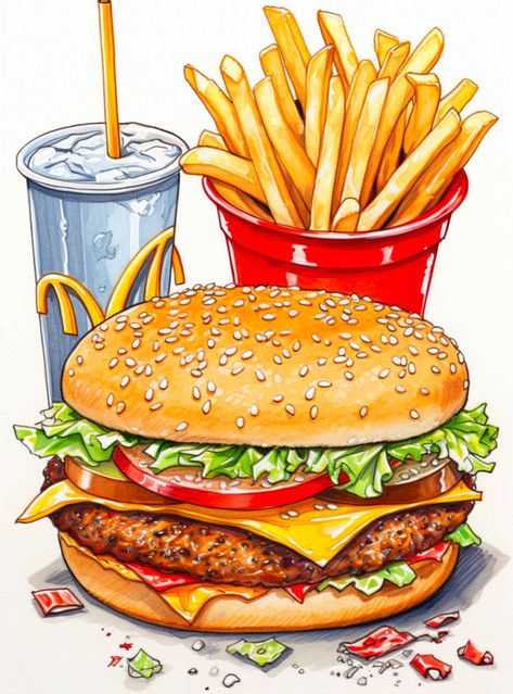 100+ Drawings of Foods: A Sketch Or A Snack? - Artsydee - Drawing, Painting, Craft & Creativity Fast Food Drawing, Hamburger Fries, Hamburger And Fries, Menue Design, Sweet Dumplings, Fast Food Items, Foodie Art, Food Clipart, Food Illustration Art