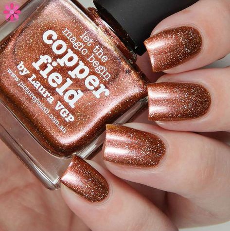 Copper Field by Picture Polish Copper Gel Nails, Fall Copper Nails, Copper Nails Acrylic, Rust Colored Nails, Copper Nail Color, Santorini Nails, Cooper Nails, Elegant Nail Colors, Copper Nail Polish