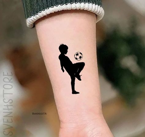 Child Football Silhouette Temporary Tattoo, Kids Playing Football Silhouette Fake Tattoo For Kids, Football Kid Tattoo, Soccer Player Kid Soccer Cleats Tattoo, Football Tattoo Designs Soccer, Henna For Boys, Fake Tattoos For Kids, Tattoo For Kids, Kids Playing Football, Soccer Tattoos, Tattoo Kids, Personalized Tattoos