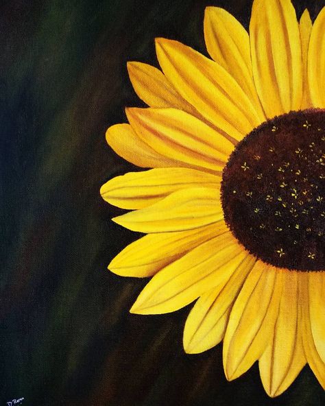 Sunflower Painting On Black Canvas, Sun Flowers Paintings, Black Background Canvas Painting Ideas, Painting Ideas Black Background, Painted Sunflowers, Black Background Painting, Black Canvas Paintings, Flower Oil Painting, Sun Painting