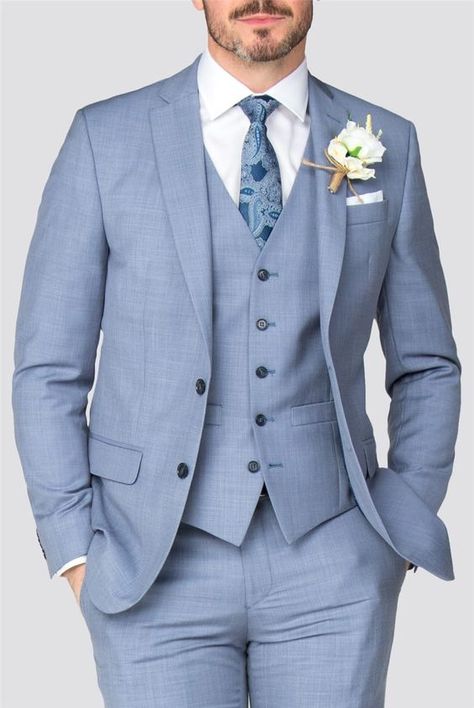 Light Blue Suit Wedding, Light Navy Suit, Blue Mens Suit, Groom Blue Suit, Powder Blue Wedding, Blue Slim Fit Suit, Wedding Suit Styles, Grey Suit Men, Light Blue Suit