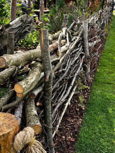 Stick Retaining Wall, Dead Hedge, Wattle Fence, Wood Stack, Path Edging, Natural Fence, Flower Festival, Have Inspiration, Woodland Garden