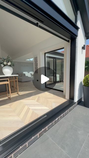 Jodie Smith on Instagram: "• K i t c h e n  T o u r •  The sunshine was giving me all of the motivation to clean the kitchen this morning ☀️  • Oak Ebba barstools @by_crea use JODIE44 to save a huge 15% | ad  • Chevron floor @tedtoddfloors  • Kitchen handles @hendelandhendel belgravia range in chrome - JODIE10 will save you 10% | ad • Kitchen @howdensjoinery Chelford range in pebble and charcoal  • Rug @benuta.co.uk *gifted  • Marylebone sofa @sofaclub.uk *previous pr product  • Pergola and outdoor furniture @suns.lifestyle *previous pr product  • Pendant lights @neptunehomeofficial   #kitchen #reno #homerenovation #kitchenextension #barstools #bycrea #chevronfloor #home #house #realestate #slidingdoors #openplan #openplanliving #inspo #homedecor" Jodie Smith, Black Friday Sale Ads, Motivation To Clean, Chevron Flooring, Charcoal Kitchen, Clean The Kitchen, Ad Kitchen, Bungalow Renovation, Charcoal Rug