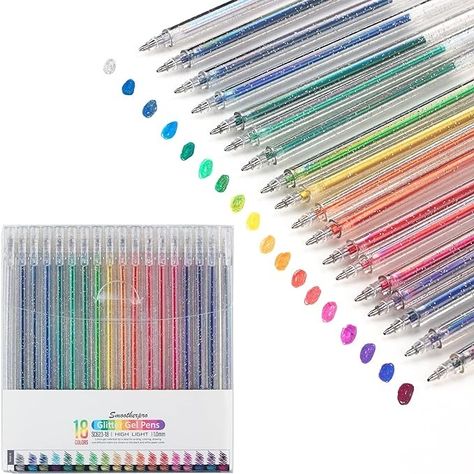 Amazon.com : SMOOTHERPRO Glitter Gel Pens 1.0mm Metallic Vibrant Sparkle Colorful Pen 18 Colors for Coloring Calligraphy Cards Journal Drawing (SC623-18) : Arts, Crafts & Sewing Drawing Diary, Glitter Gel Pens, Adults Coloring, Calligraphy Cards, Art Pens And Markers, Gel Pens Set, Easy Writing, Daily Writing, Glitter Pens