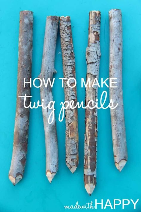 How to make twig pencils | Making pencils out of branches and twigs | DIY Pencils | www.madewithhAPPY.com Diy Pencils, Twig Pencils, Twigs Diy, Natural Wood Crafts, Camping Crafts For Kids, Twig Crafts, Twig Furniture, Twig Art, Diy Pencil