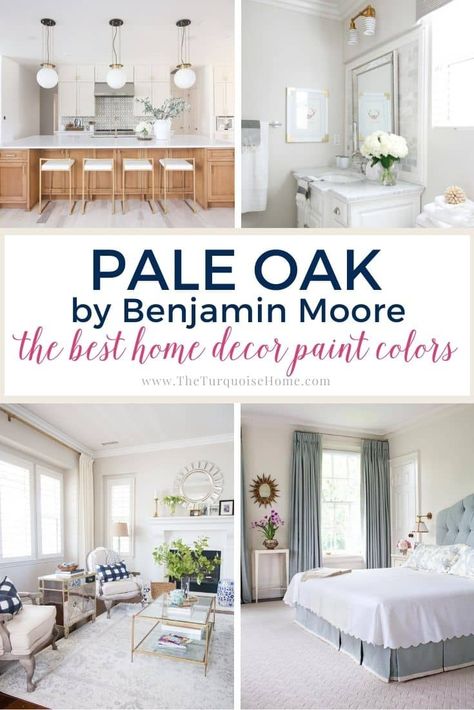 Benjamin Moore Pale Oak Paint Color If you’re on the hunt for a warm neutral to cozy up your space, consider Benjamin Moore Pale Oak. Today’s paint color spotlight, this color can be used in many different spaces and can completely transform the look of the room with its subtle greige hue. Benjamin Moore Pale Oak (OC-20) is a light neutral... Pale Oak With Wood Trim, Pale Oak And White Dove, Pale Oak Coordinating Colors, Pale Oak Paint Color, Pale Oak Paint, Bm Pale Oak, Pale Oak Benjamin Moore, Sherwin Williams Alabaster White, Benjamin Moore Pale Oak