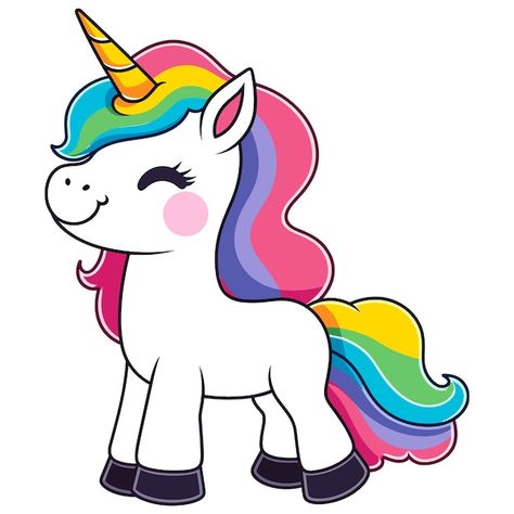 Unicornio arcoiris chibi | Premium Vector #Freepik #vector #animales #zoo #silvestre #animales-salvajes Stickers Ideas, Unicorn Pictures, Small Pictures, Cute Desserts, Premium Vector, Quick Saves