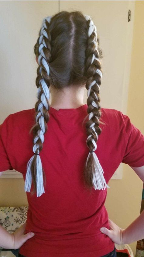 Hairstyles In Bun, Yarn Braided Into Hair, Colorful Dutch Braids, How To Do Double Dutch Braids On Yourself, Braids With Yarn, Dutch Braid Colored Extensions, Half Up Half Down Twist, Double Stacked Dutch Braids, Braiding Yarn