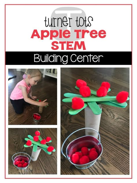 Apple Tree STEM | Apple Preschool Unit | Great fine motor activity while trying to figure out how to balance apples up on top! Apple Preschool Activities, Apple Literacy Activities, Apple Tree Activity, Apple Literacy, Preschool Apple Activities, Preschool Apple Theme, September Preschool, Stem Building, Kindergarten Stem