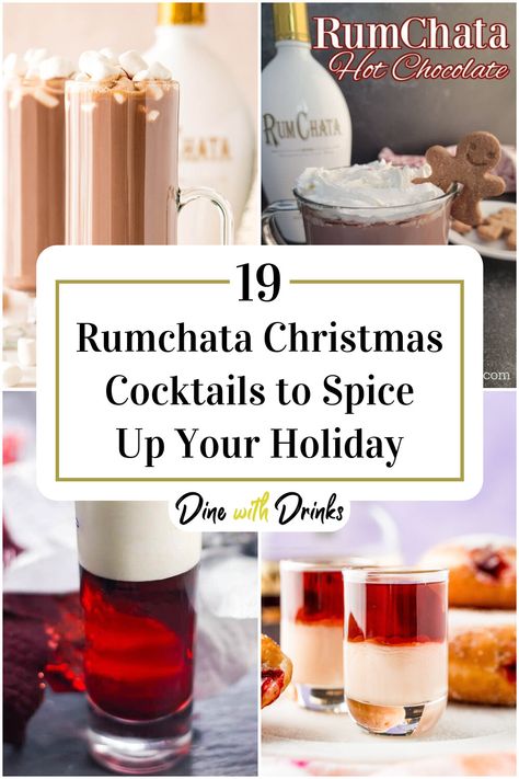 Collage of 4 rumchata christmas cocktails. Christmas Cocktails With Rumchata, Rumchata Christmas Cocktails, Peppermint Rumchata Drink, Rumchata Christmas Drinks, Festive Drinks Christmas, Rumchata Cocktails, Easy Christmas Drinks, Fireball Recipes, Christmas Cocktail Recipes