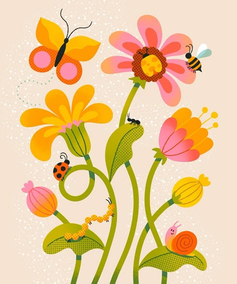 Drawing some busy bugs for the Sweet Spring drawing challenge #sweetspring2024 🐛 🐞 🐜 Hosted by @roymeister @winkandwonder @heyalissandra @clarelewisillustration Flowers With Faces, Bugs Illustration, Floral Drawing Design, Calendar Design Inspiration, Bugs Drawing, Spring Drawing, Spring Illustration, Easy Flower Painting, Flower Graphic Design