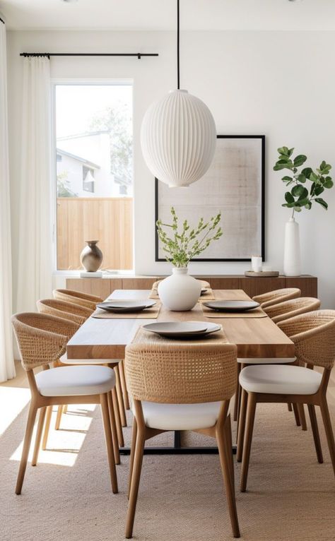 Wabi Dani Dining Room, Dining Room Light Fixtures Japandi, Japandi Dining Room Lamp, Bohemian Dining Room Ideas, Scandanvian Desert Dining Table, Modern Scandinavian Dining Room, Modern Boho Dining Room, Organic Modern Dining Room Pendant Lights & Chandeliers, Japandi Dining Room