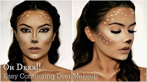 Deer — @Themakeupchair Womens Doe Costume Diy, Doe Deer Costume, Reindeer Makeup Tutorial, Deer Face Paint Halloween, Deer Costume Women Makeup, Deer Halloween Costumes Women, Doe Makeup Halloween, Diy Deer Costume For Women, Simple Deer Makeup