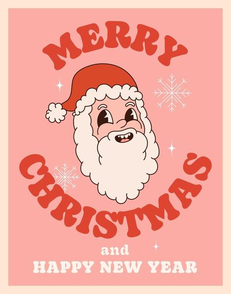 Santa Claus Card, Marry Christmas 2024, Xmas Illustration Design, Party Invitation Background, Marry Xmas, Xmas Cards Design, Retro Cartoon Style, Hippie Christmas, New Year Card Design