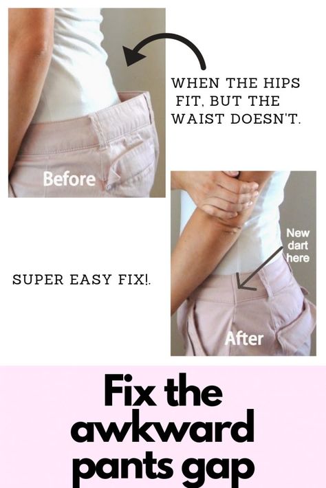 How To Adjust Waist On Pants, Gap In Back Of Jeans, Waist Alterations Jeans, Fix Gap In Jeans, How To Fix Back Gap In Jeans, How To Adjust Loose Jeans, Adjust Waist On Pants, How To Fix Loose Pants Waist, Lose Waist Jeans Hack